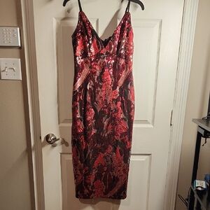 Lulu's Red and Black Sequin Midi Dress